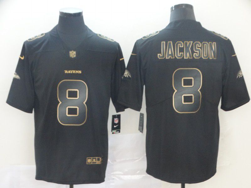 Men Baltimore Ravens #8 Jackson Nike Vapor Limited Black Golden NFL Jerseys